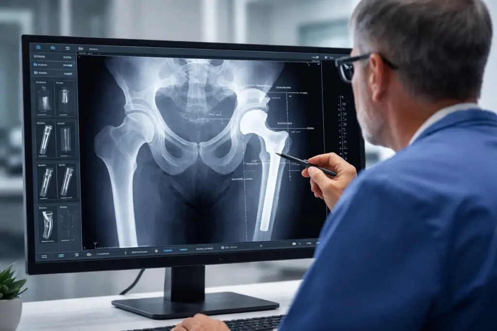 Hip Replacement Surgeon in Vajarahalli examining a patient's hip joint mobility