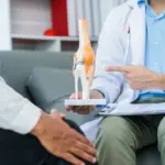 Joint replacement surgeon in Vajarahalli examining a patient's knee joint