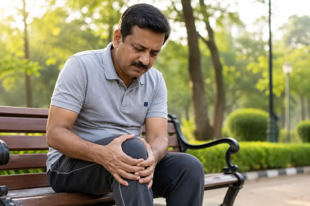 Knee replacement surgeon in Raghuvanahalli examining a patient's knee joint