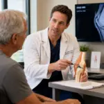 Total Knee Replacement Surgeon in Vajarahalli examining a patient's knee joint