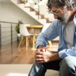 Physiotherapist guiding knee strengthening exercise for stair pain