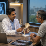 Orthopedic surgeon discussing Hip Replacement Surgery Cost in Bangalore with a patient